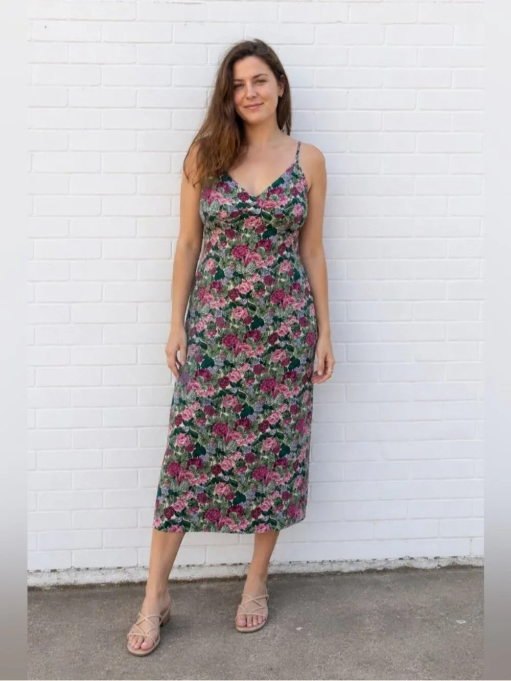 Vintage 80s 90s Floral Rose Lingerie Slip Dress Cottagecore Boudoir Medium Large